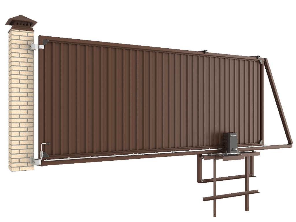 Откатные ворота с заполнением профлистом revolution-sld